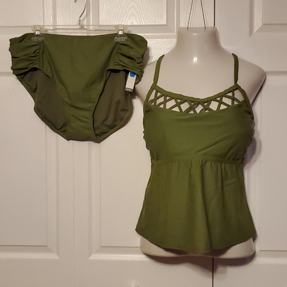 1X or 2X Green Caged pin up Tankini Bathing Swim Suit Plus size